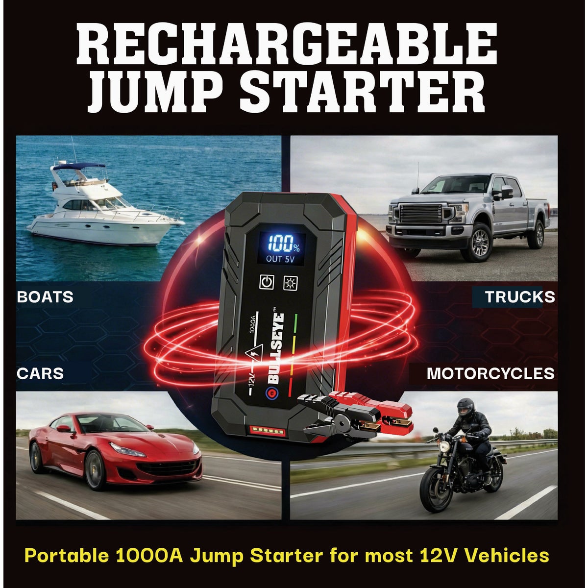 Bullseye 1000 Amp 12-Volt Rechargeable Jump Starter Image 6