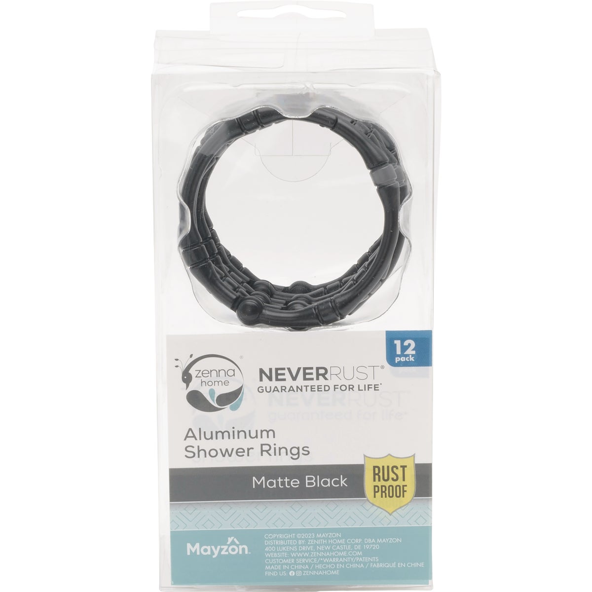 Zenna Home Rustproof Matte Black Shower Curtain Rings (12-Count) Image 3