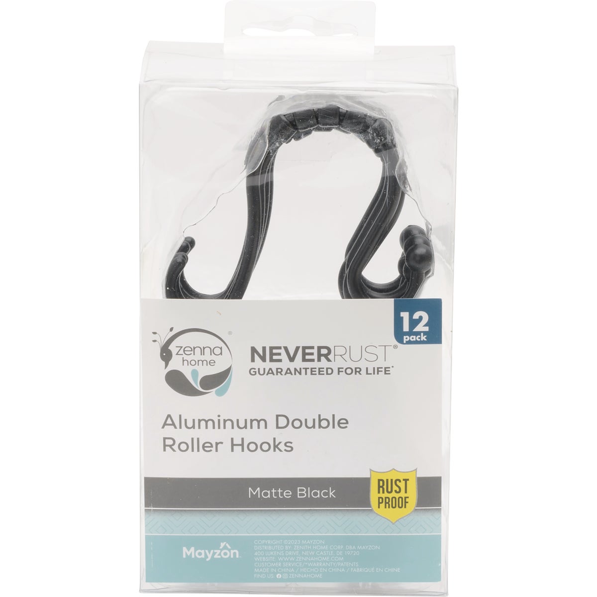 Zenna Home Rustproof Matte Black Double Roller Shower Curtain Hooks (12-Count) Image 3