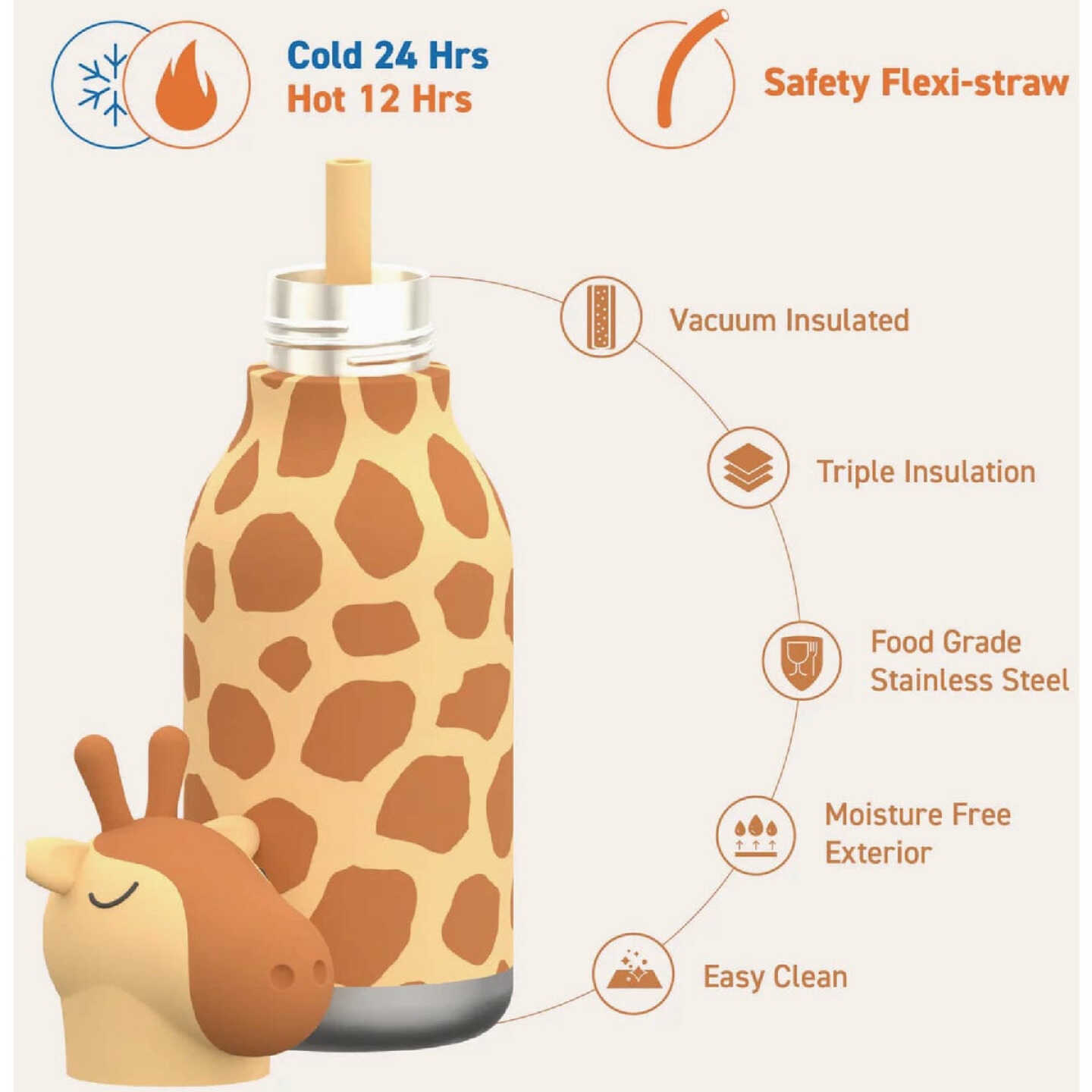 Ad-N-Art 16 Oz. Bestie Animal Insulated Water Bottle, Giraffe Spots Image 4