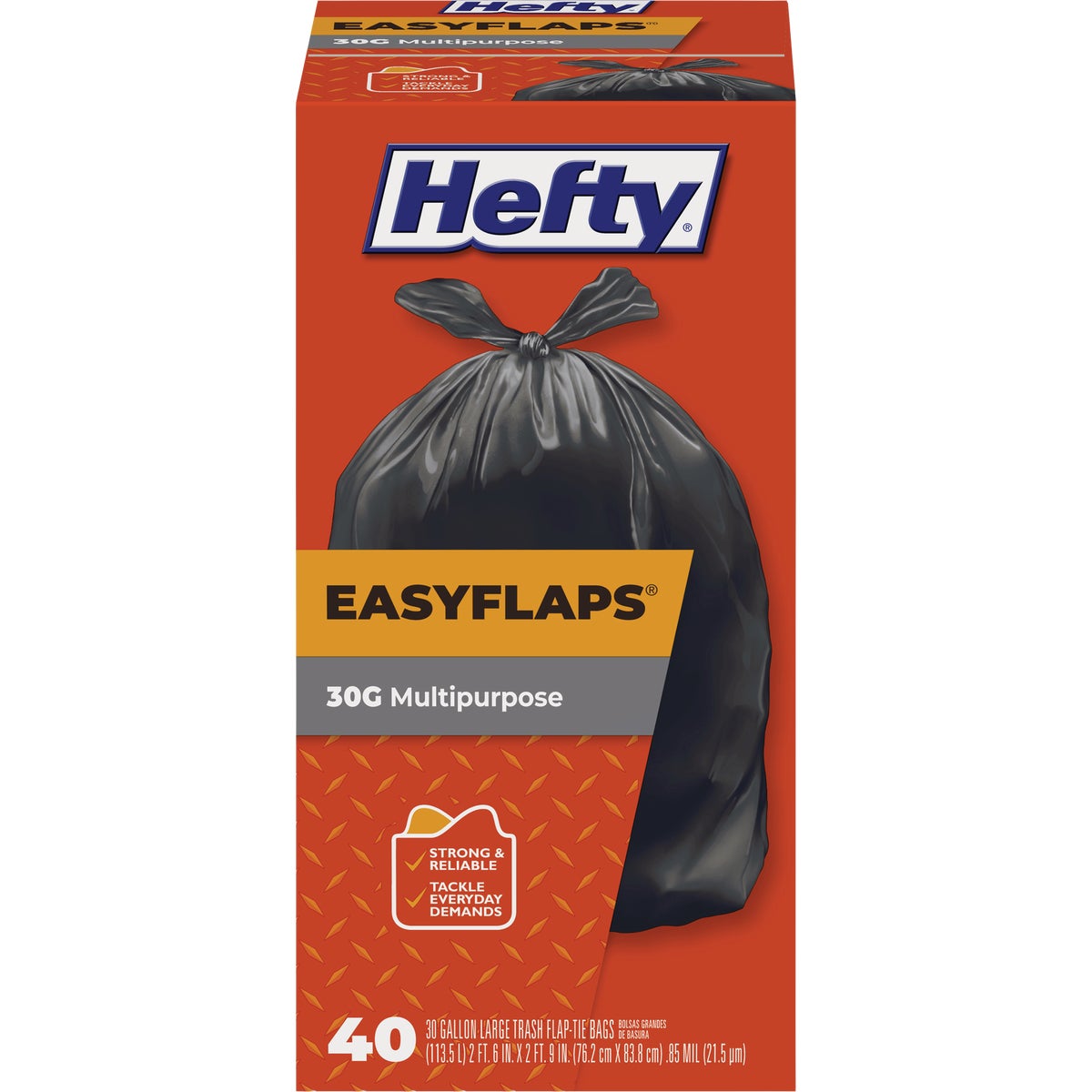 Hefty 30 Gal. Black Easy Flap Large Trash Bags (40-Count)