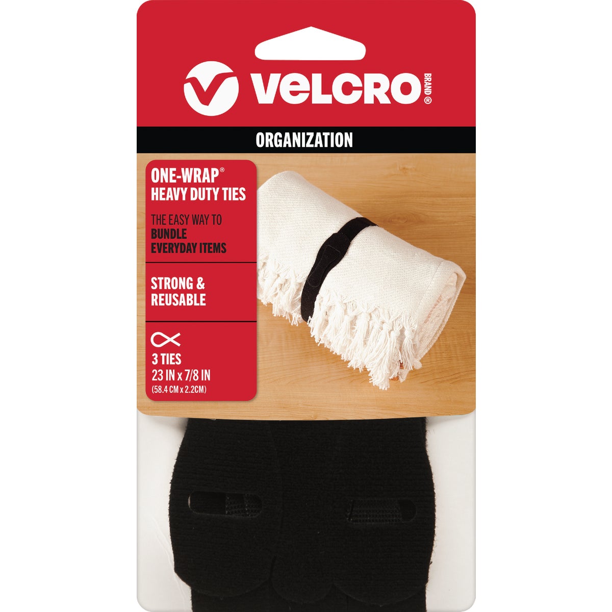 VELCRO Brand One-Wrap 7/8 In. x 23 In. Black Hook & Loop Tie (3-Count)