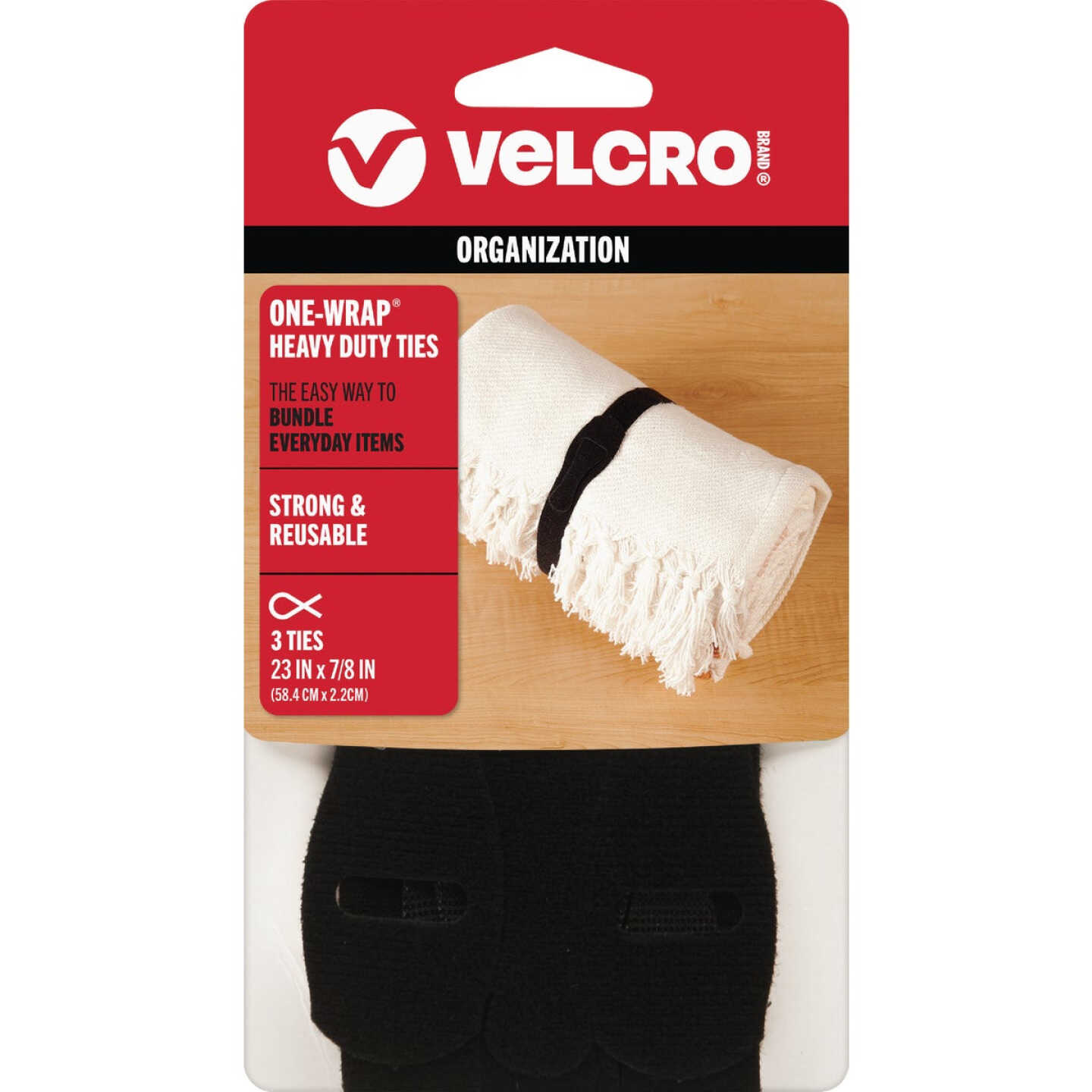 VELCRO Brand One-Wrap 7/8 In. x 23 In. Black Hook & Loop Tie (3-Count) Image 1