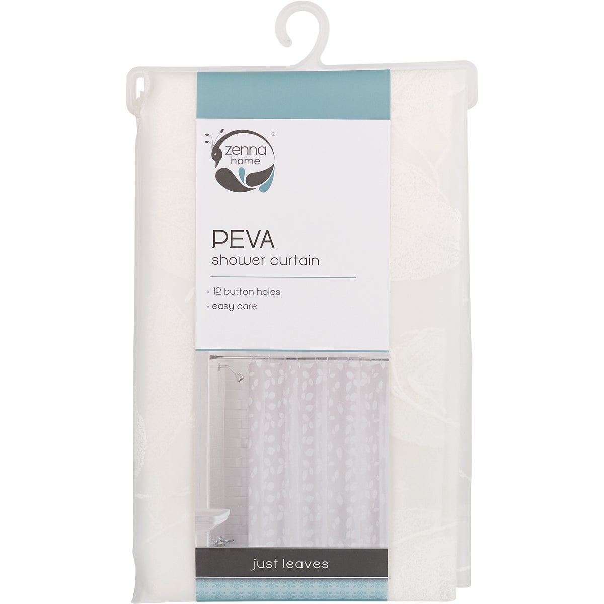 Zenna Home 70 In. x 72 In. Just Leaves White Waterproof PEVA Shower Curtain Image 3