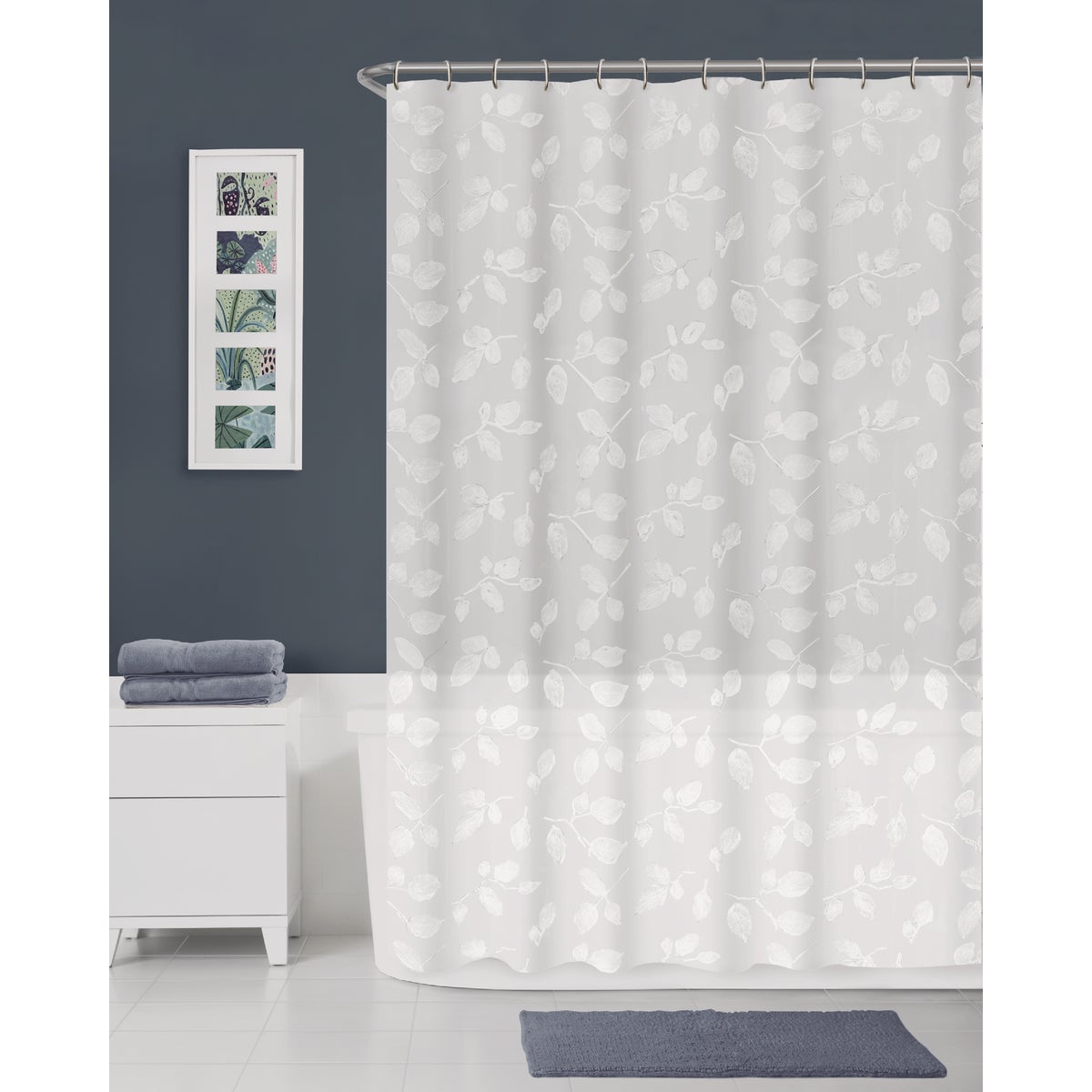 Zenna Home 70 In. x 72 In. Just Leaves White Waterproof PEVA Shower Curtain Image 2