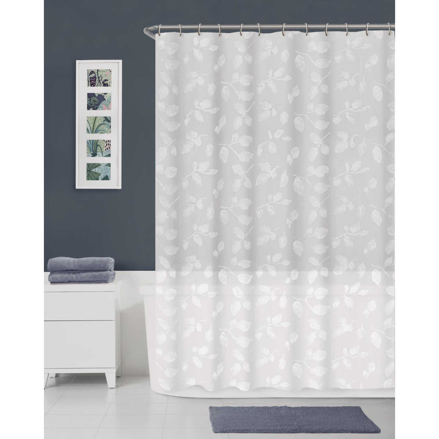 Zenna Home 70 In. x 72 In. Just Leaves White Waterproof PEVA Shower Curtain Image 2