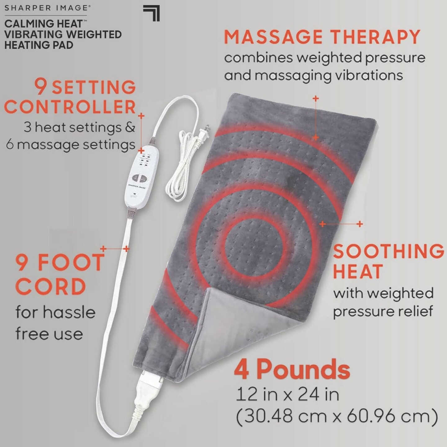 Sharper Image 4 Lb. Calming Heat Massaging Weighted Heating Pad Image 2