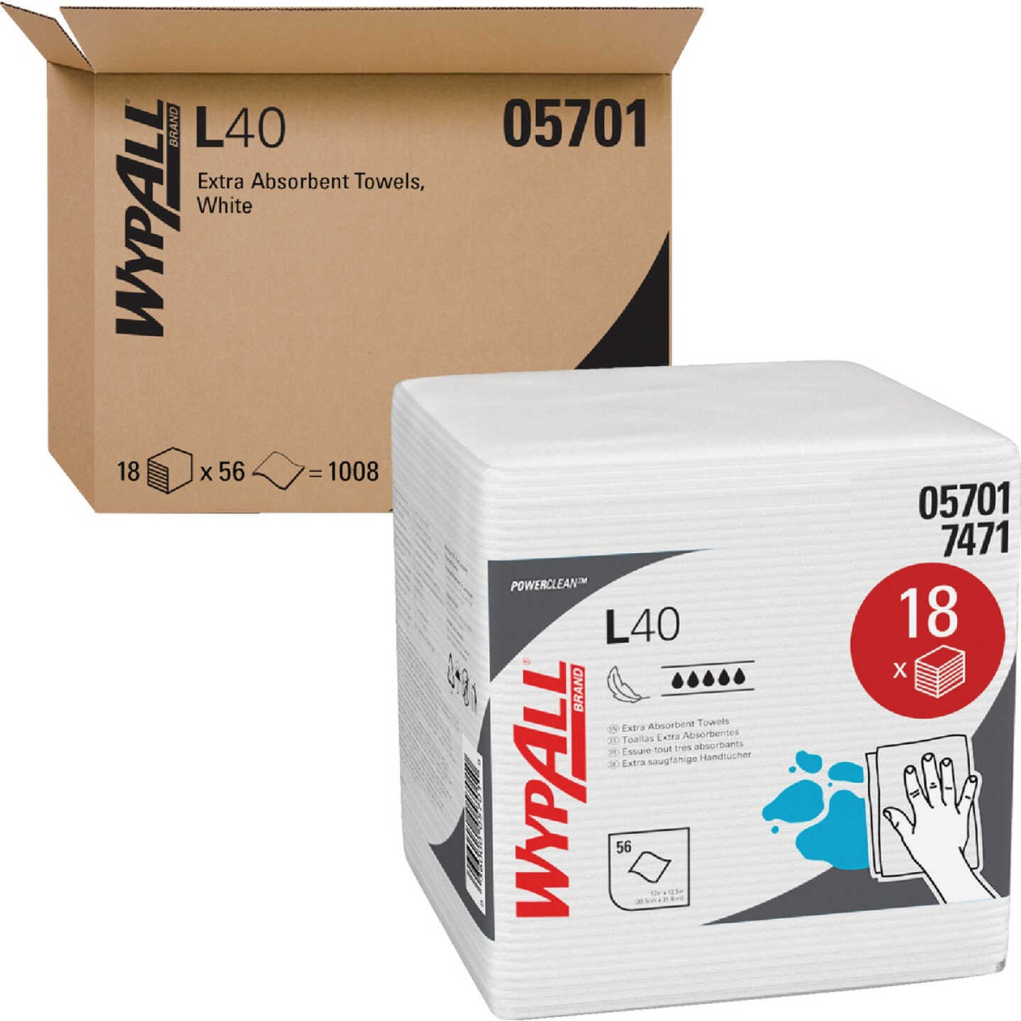 WypAll L40 Quarter Fold White Wiper Hand Towel (18 Count) Image 3