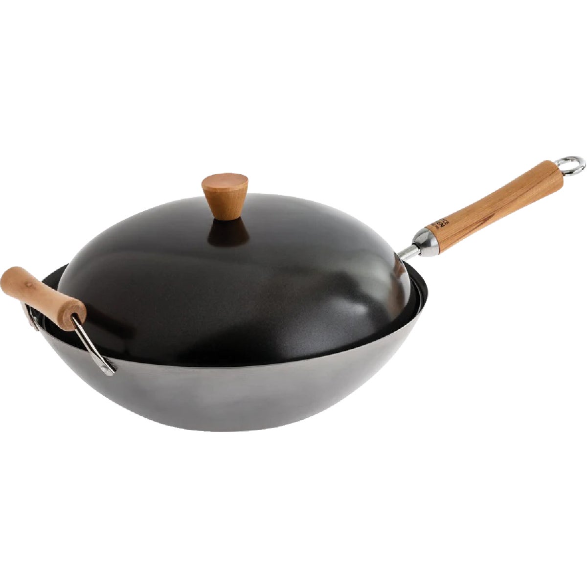 Joyce Chen Classic Series 14 In. Uncoated Carbon Steel Flat Bottom Wok Set with Lid and Birch Handles (4-Pc.) Image 5