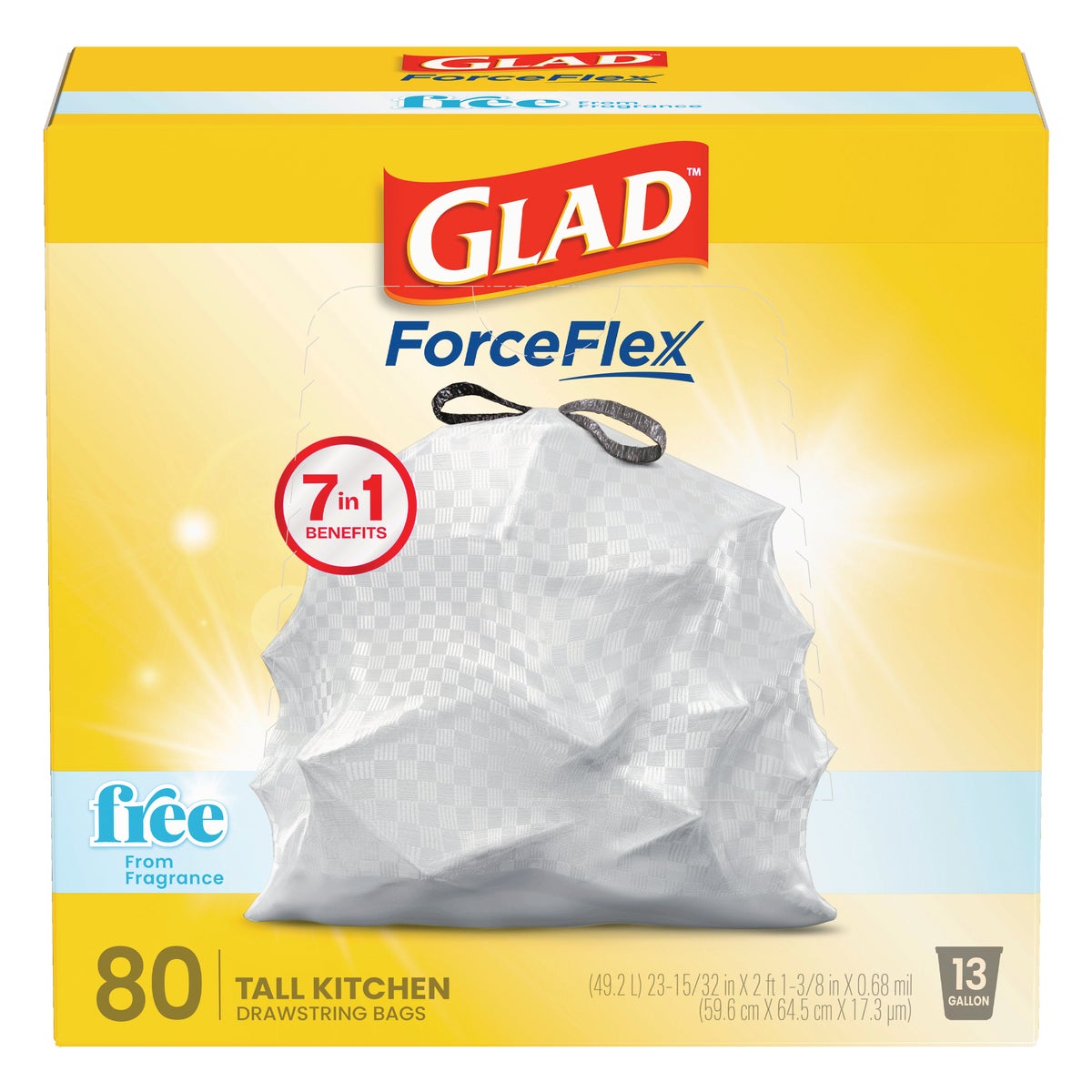 Glad ForceFlex 13 Gal. Drawstring Fragrance Free Trash Bags (80-Count)