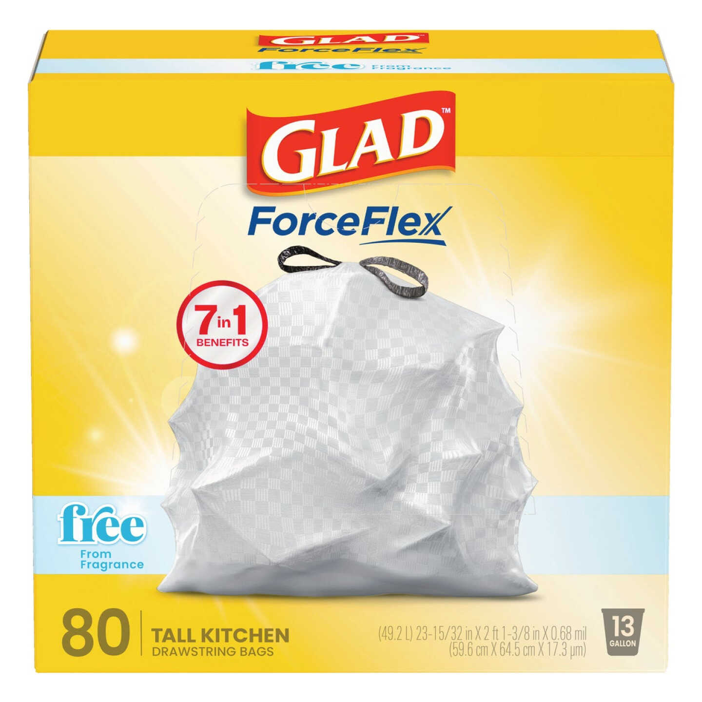 Glad ForceFlex 13 Gal. Drawstring Fragrance Free Trash Bags (80-Count) Image 1