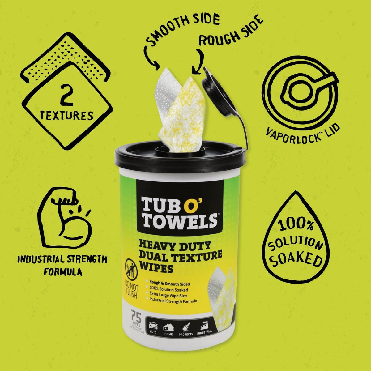 Tub O' Towels 10 In. x 12 In. Heavy Duty Dual Texture Wipes (75-Count) Image 2