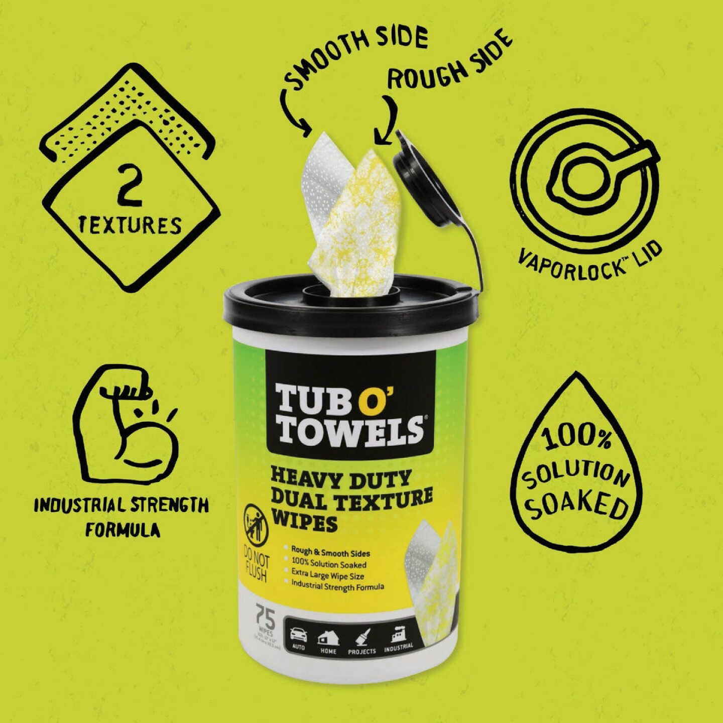 Tub O' Towels 10 In. x 12 In. Heavy Duty Dual Texture Wipes (75-Count) Image 2