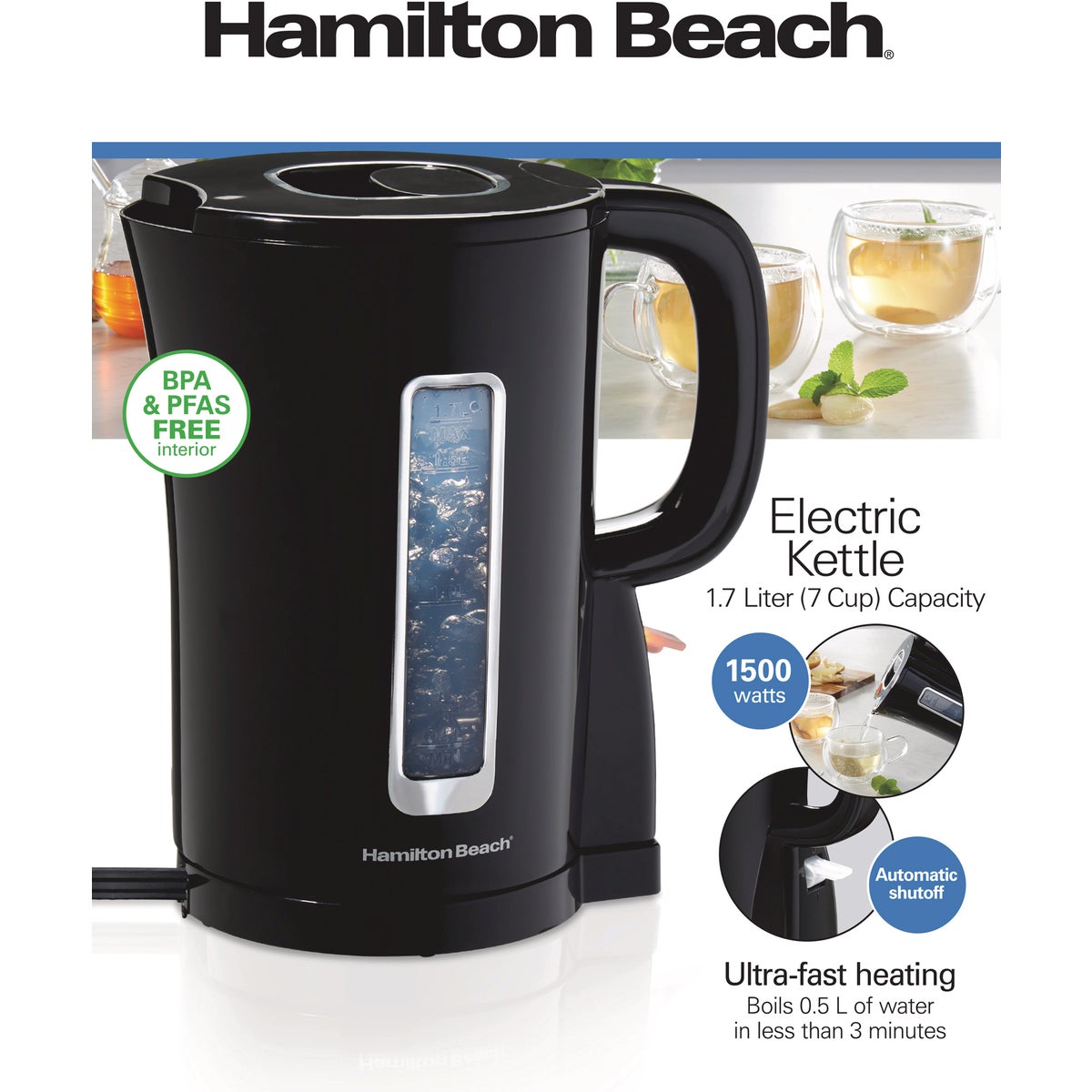 Hamilton Beach Black 1.7L Electric Tea Kettle Image 2