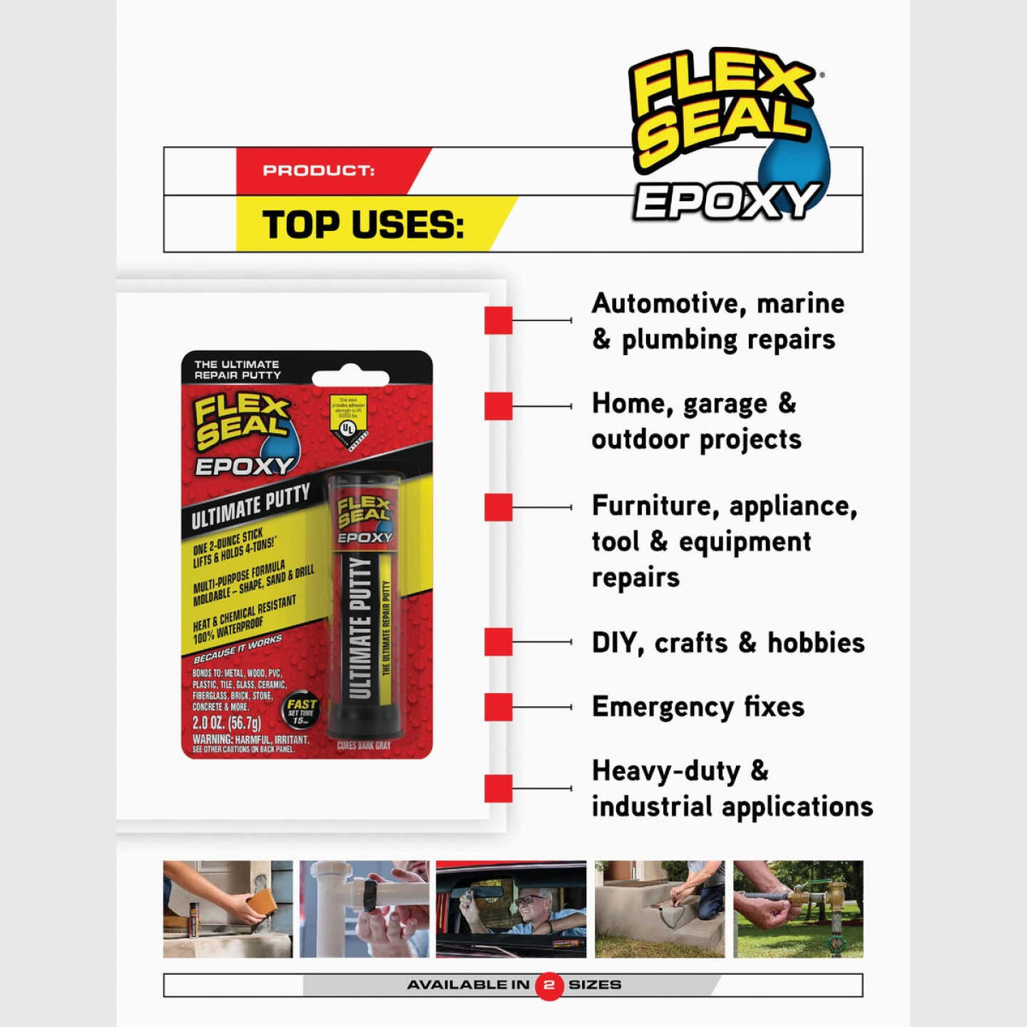 Flex Seal Epoxy 2 Oz. Ultimate Putty, Dark Gray Image 4