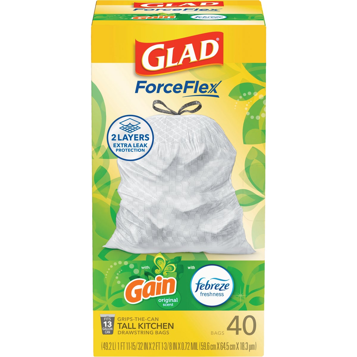 Glad 13 Gal. ForceFlex Lavender/Gain Original Odor Shield Tall Kitchen Drawstring Trash Bag Display Image 3