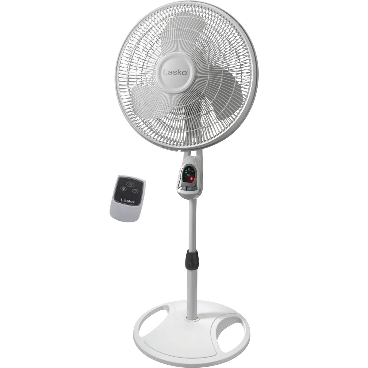 Lasko 16 In. Oscillating 3-Speed Pedestal Fan with Timer and Remote Control, White Image 1