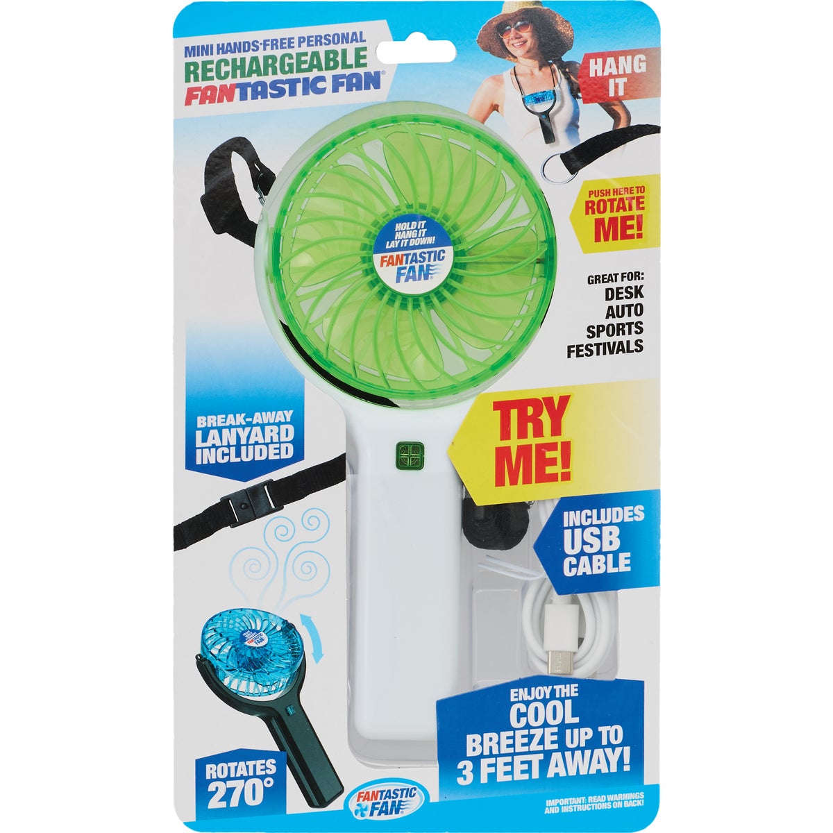 Fantastic Fan Mini Hands-Free Rechargeable USB Fan with Lanyard Image 4