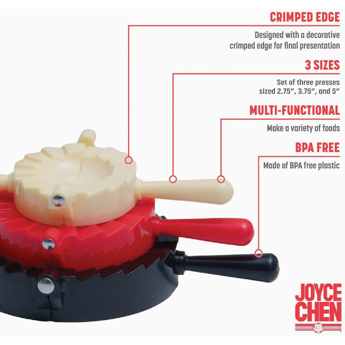Joyce Chen 3-Piece Dumpling Maker, Press, and Sealer Kit Image 2