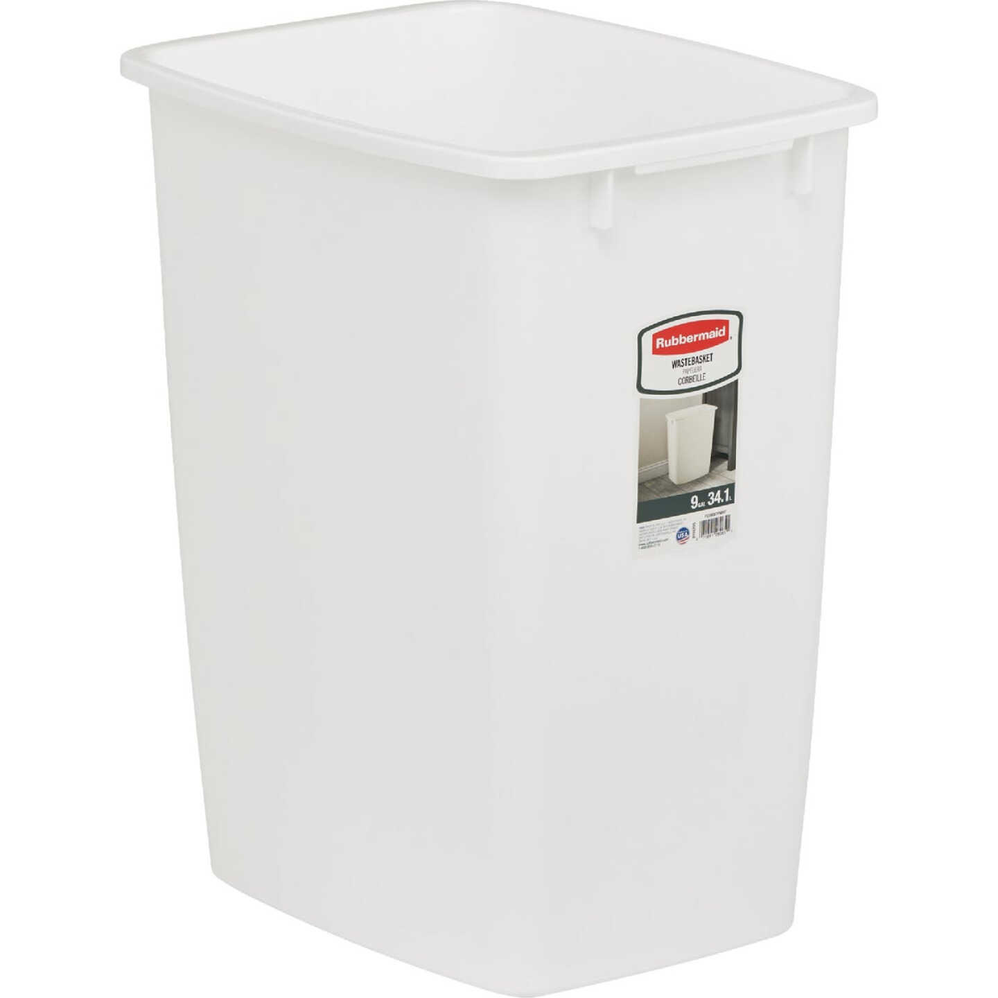 Rubbermaid 9 Gal. White Wastebasket Image 1