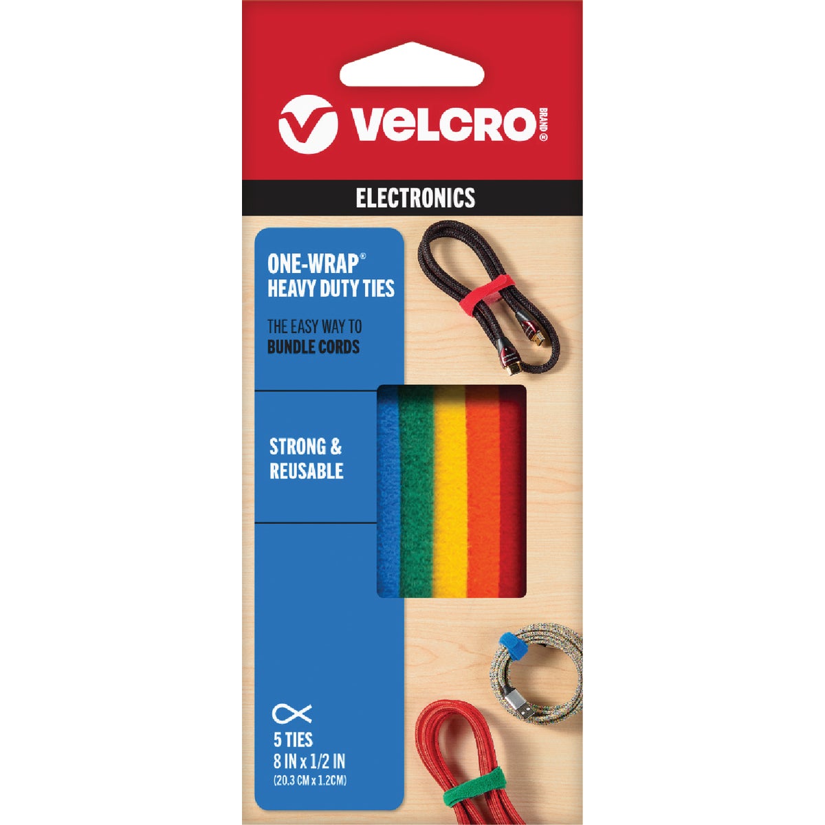 VELCRO Brand One-Wrap 1/2 In. x 8 In. Assorted Hook & Loop Tie (5-Count)