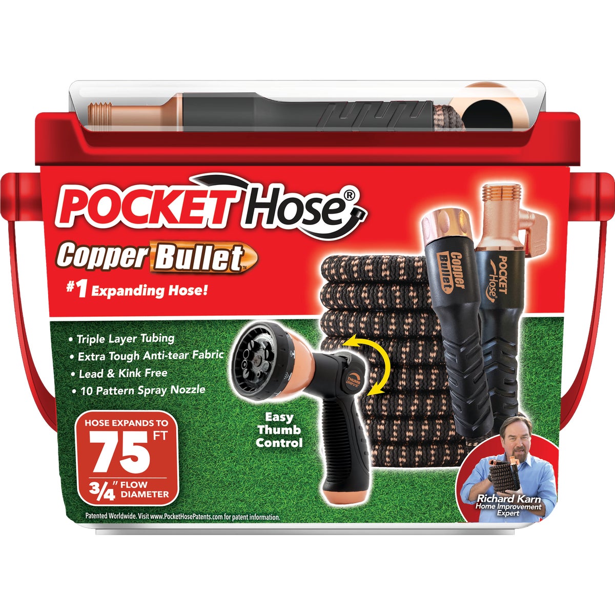Pocket Hose Copper Bullet 3/4 In. x 75 Ft. No-Kink Hose & Nozzle