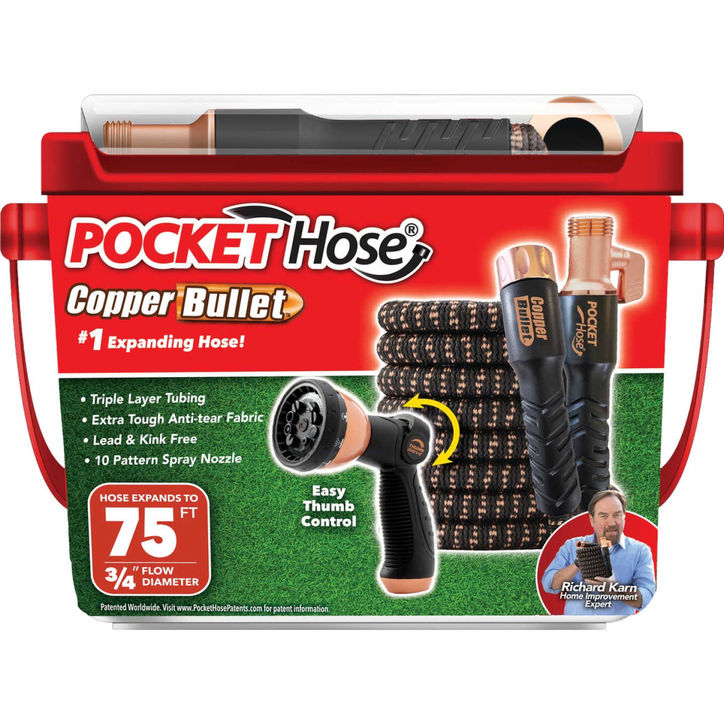 Pocket Hose Copper Bullet 3/4 In. x 75 Ft. No-Kink Hose & Nozzle Image 1