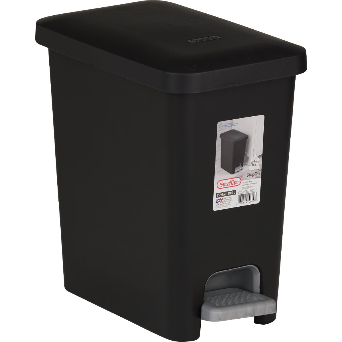 Sterilite 2.7 Gal. Black Rectangular Step-on Wastebasket