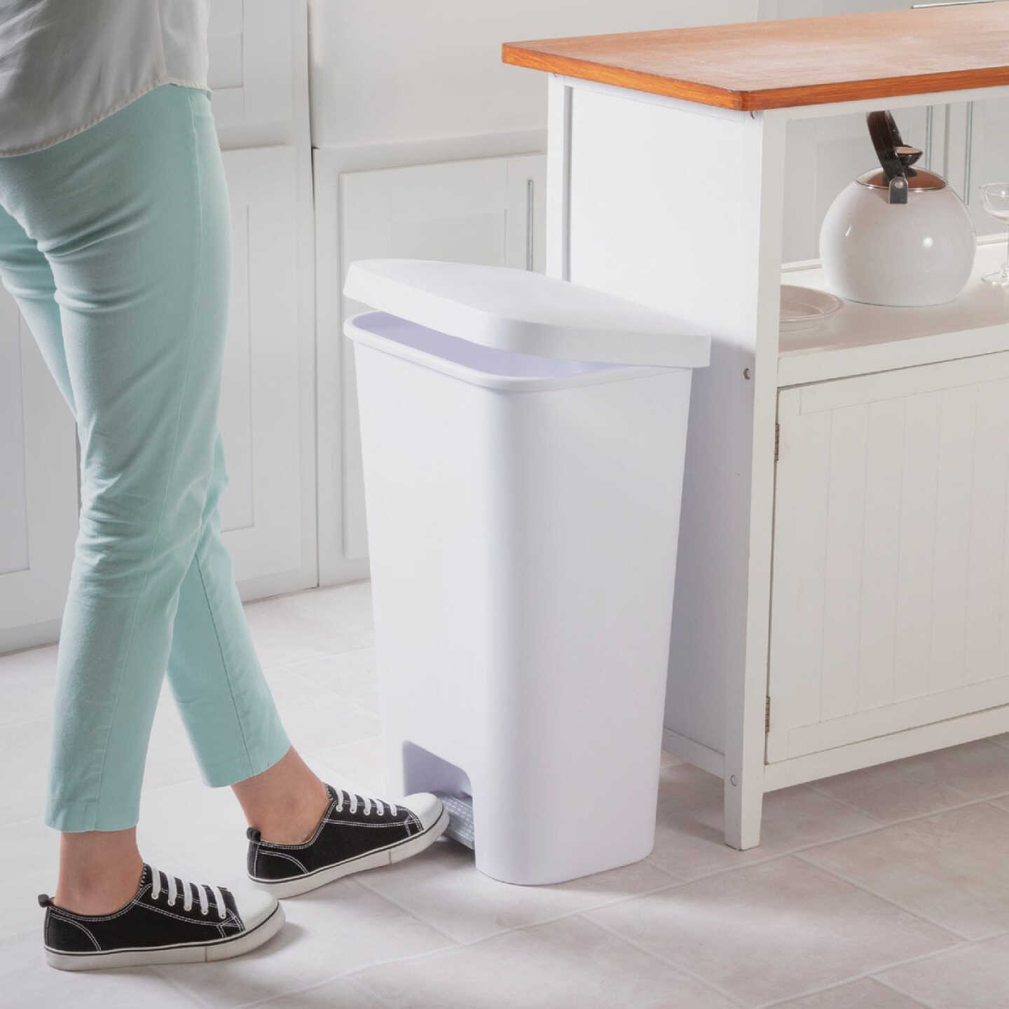 Sterilite 11.9 Gal. White StepOn Wastebasket Image 3
