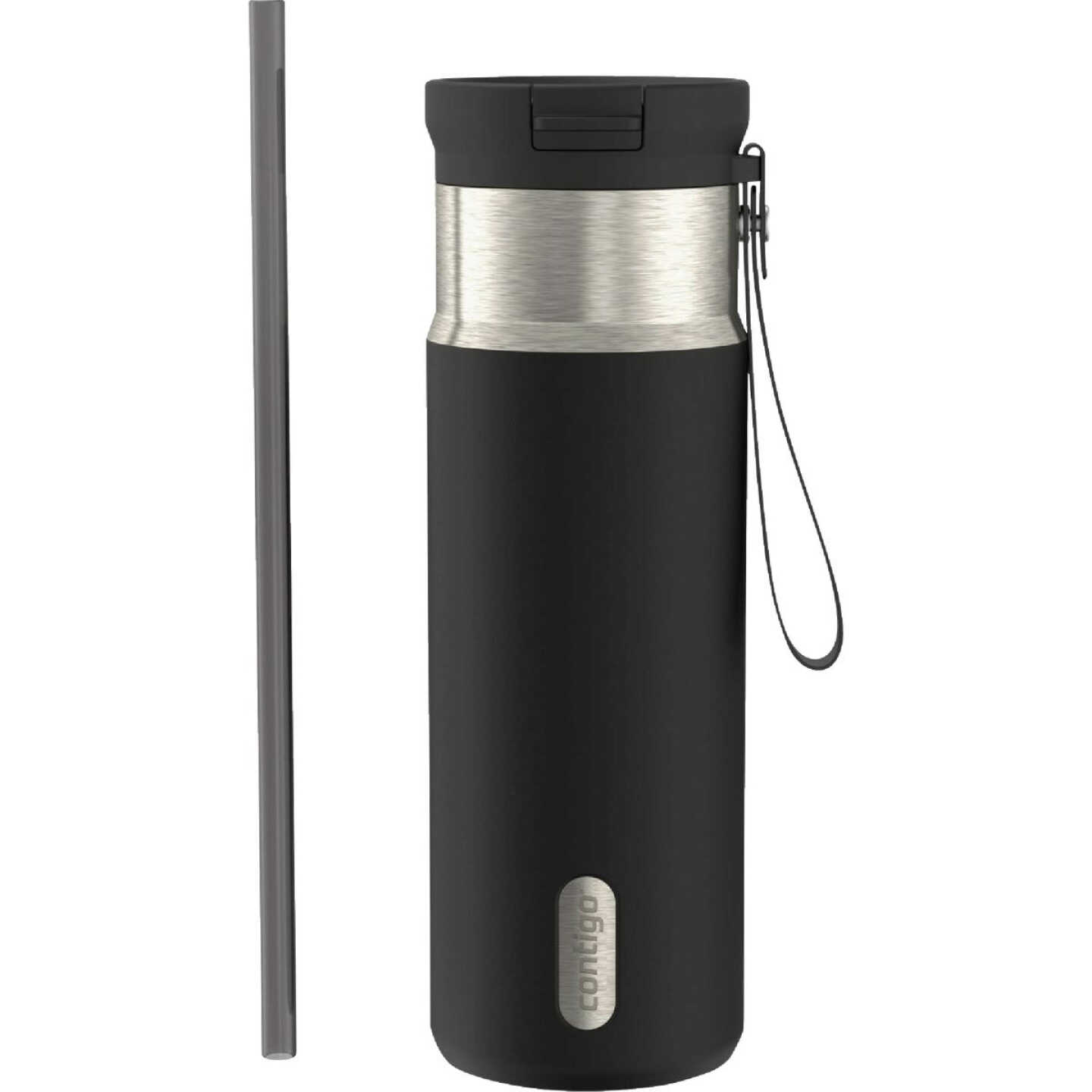Contigo SnapSeal 20 Oz. Leakproof Stainless Steel Water Bottle with Reusable Straw, Black Image 1