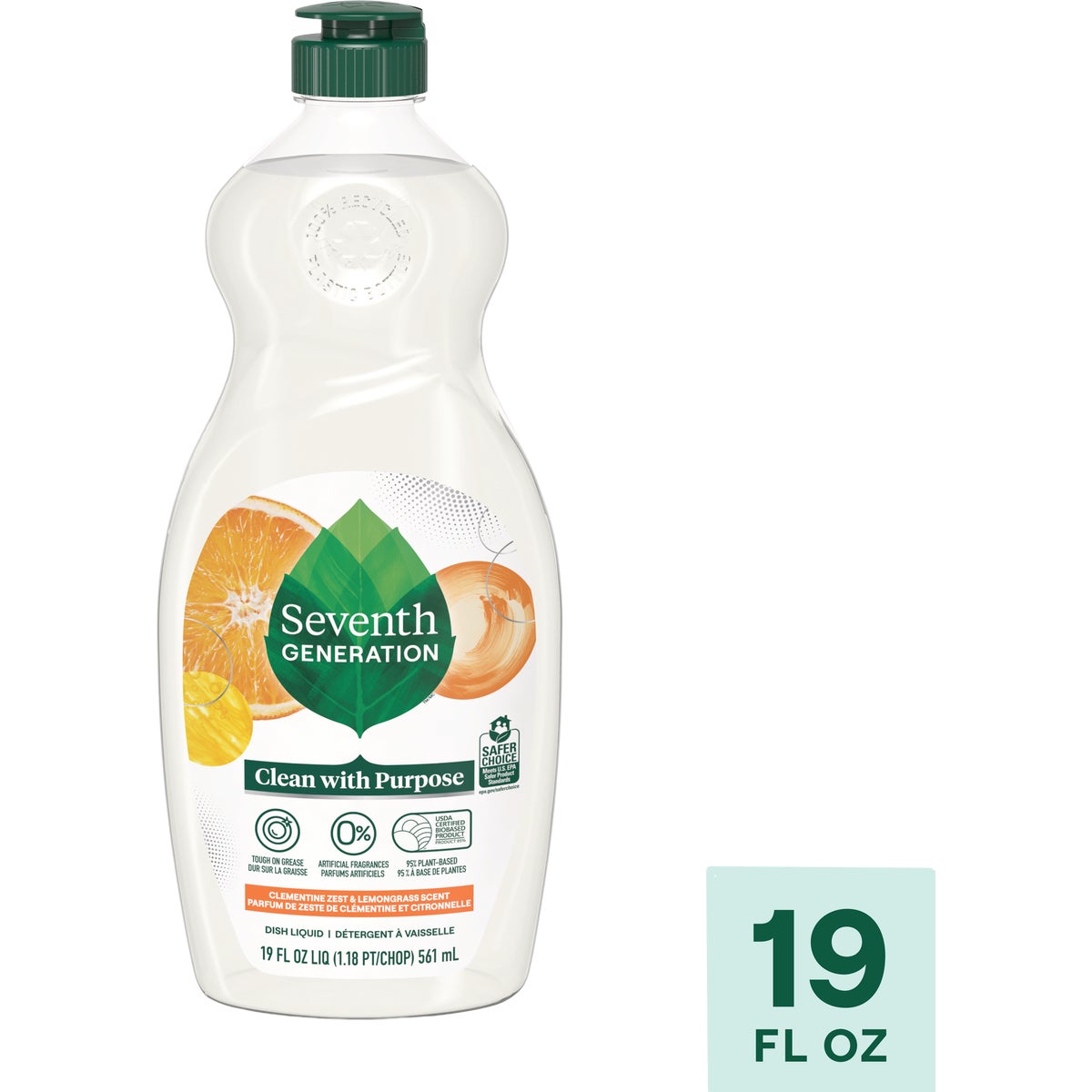 Seventh Generation 19 Oz. Clementine Zest & Lemongrass Liquid Dish Soap