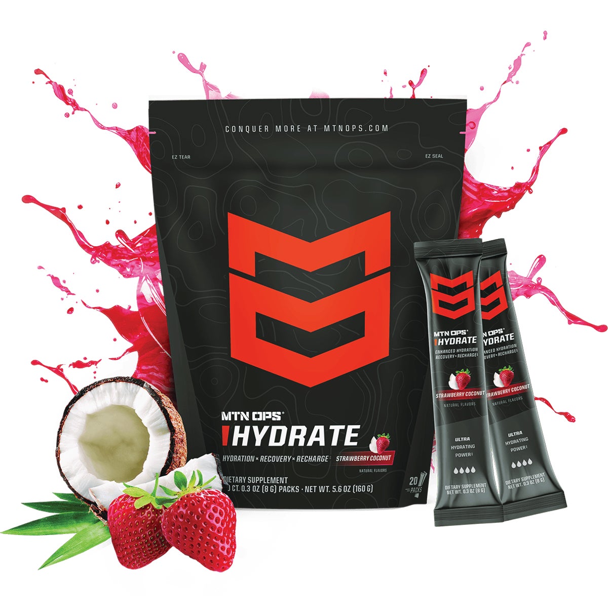 MTN OPS Hydrate Strawberry Coconut Trail Pack Drink Mix (20-Count)