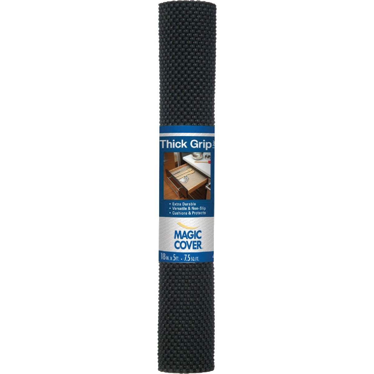 Magic Cover Thick Grip 18 In. x 5 Ft. Black Self-Adhesive Shelf Liner Image 1