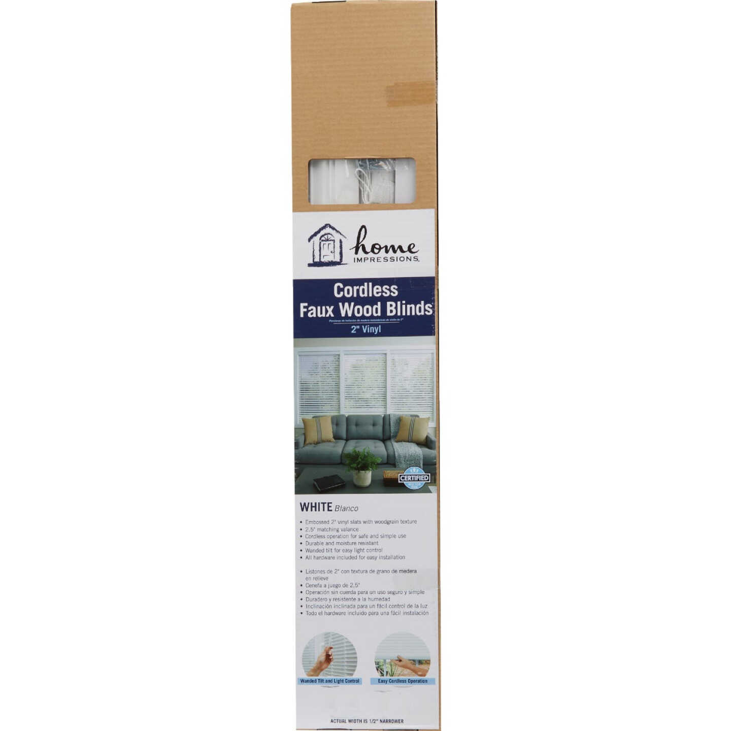 Home Impressions 70 In. x 64 In. x 2 In. White Faux Wood Cordless Blind Image 2