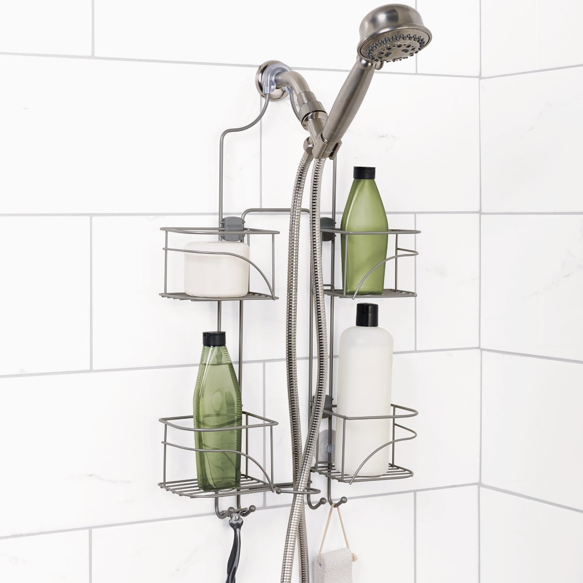 Zenna Home 10-1/4 In. x 24-3/4 In. Satin Nickel Expandable Hanging Shower Caddy Image 3