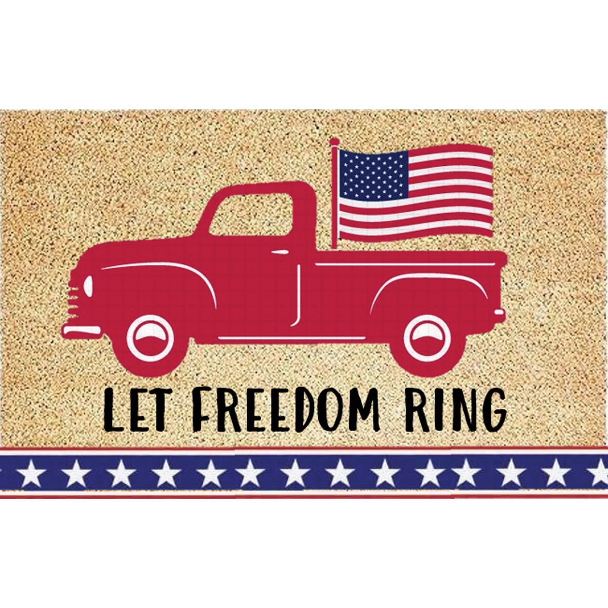 Rockport Premium Americana 18 In. x 30 In. Coir Outdoor Doormat, Let Freedom Ring with Red Truck