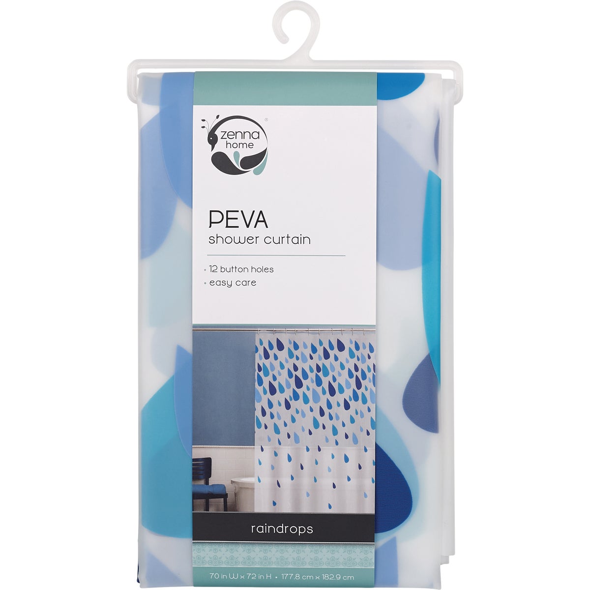 Zenna Home 70 In. x 72 In. Rain Drops Blue Waterproof PEVA Shower Curtain Image 3