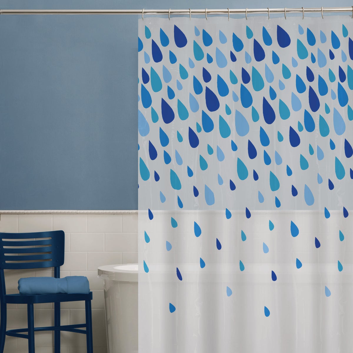 Zenna Home 70 In. x 72 In. Rain Drops Blue Waterproof PEVA Shower Curtain Image 2