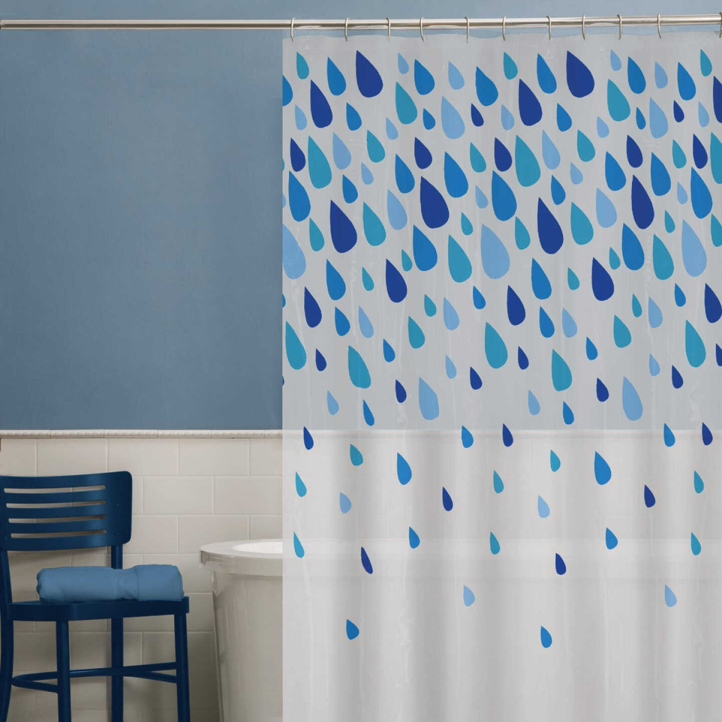 Zenna Home 70 In. x 72 In. Rain Drops Blue Waterproof PEVA Shower Curtain Image 2