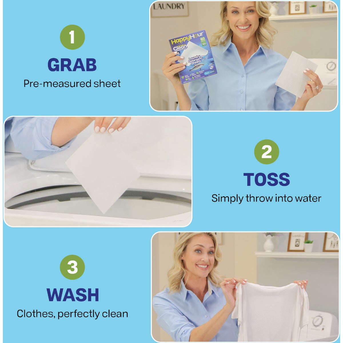 Happy Hour Laundry Detergent Sheets, Fresh Scent (60-Count) Image 6