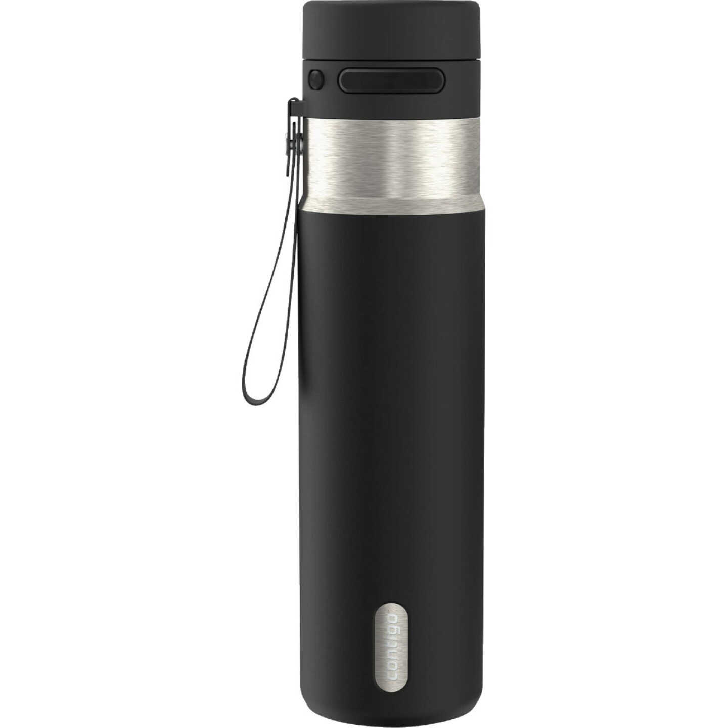 Contigo AutoPop 24 Oz. Leakproof Insulated Stainless Steel Water Bottle with Carry Strap and Shaker Ball, Black Image 1