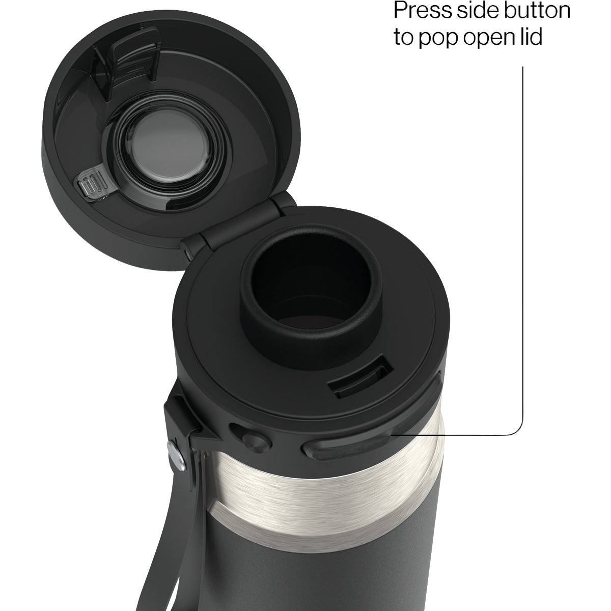 Contigo AutoPop 24 Oz. Leakproof Insulated Stainless Steel Water Bottle with Carry Strap and Shaker Ball, Black Image 2