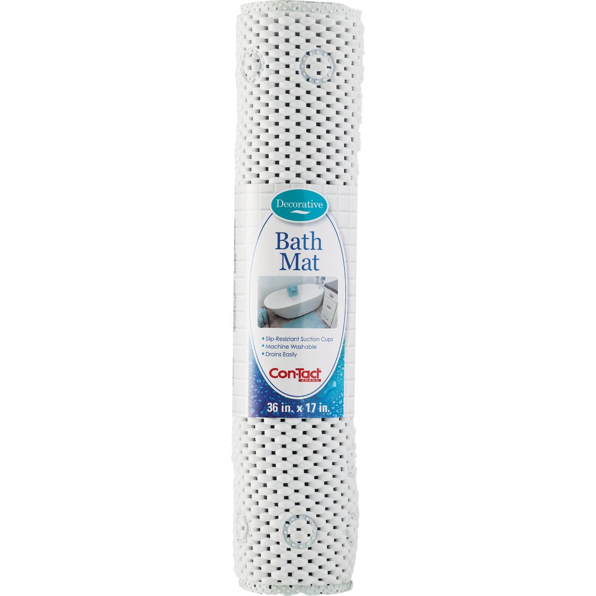 ConTact 17 In. x 36 In. White Bath Mat with Grip