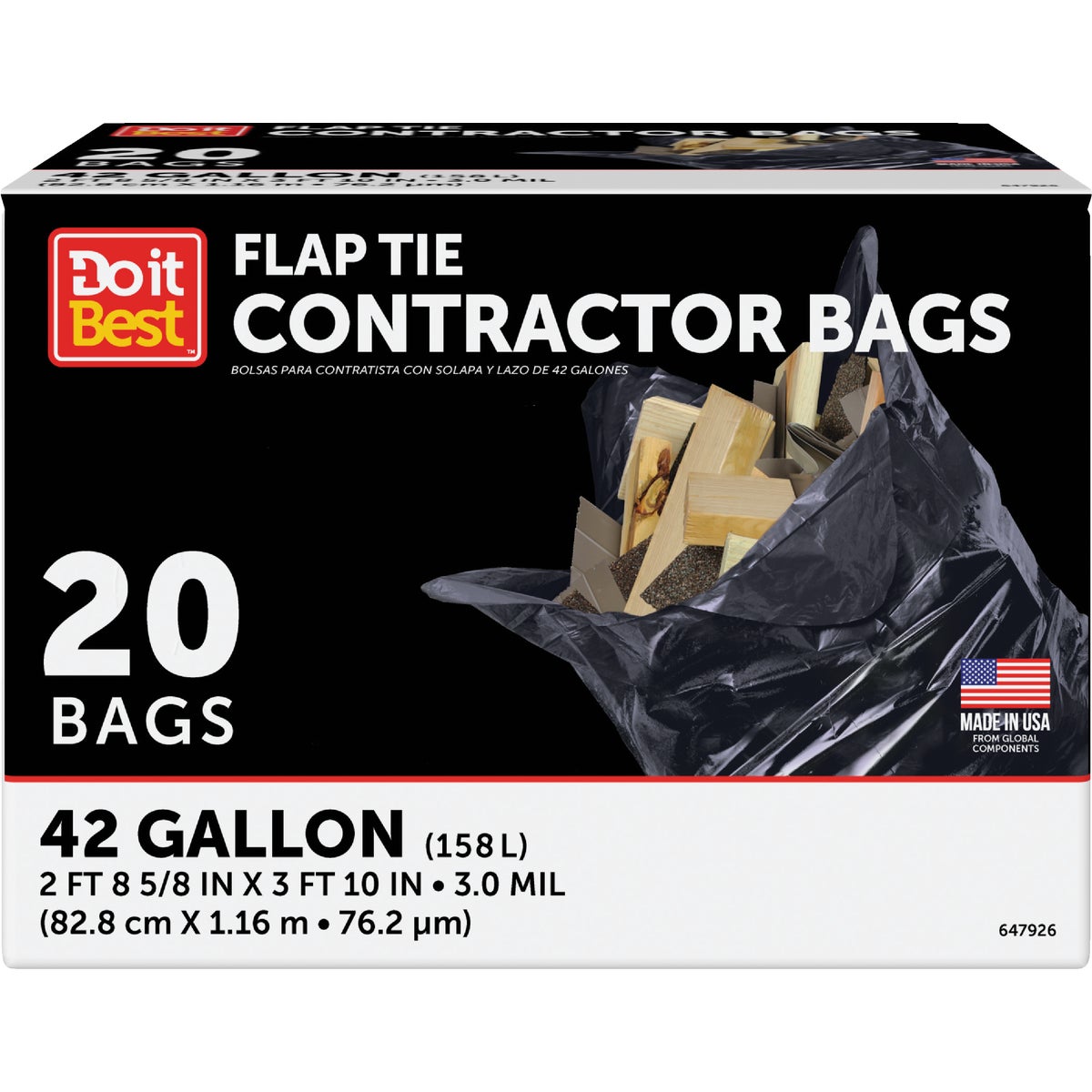 Do it Best 42 Gal. Flap Tie Contractor Black Trash Bag (20-Count) Image 1