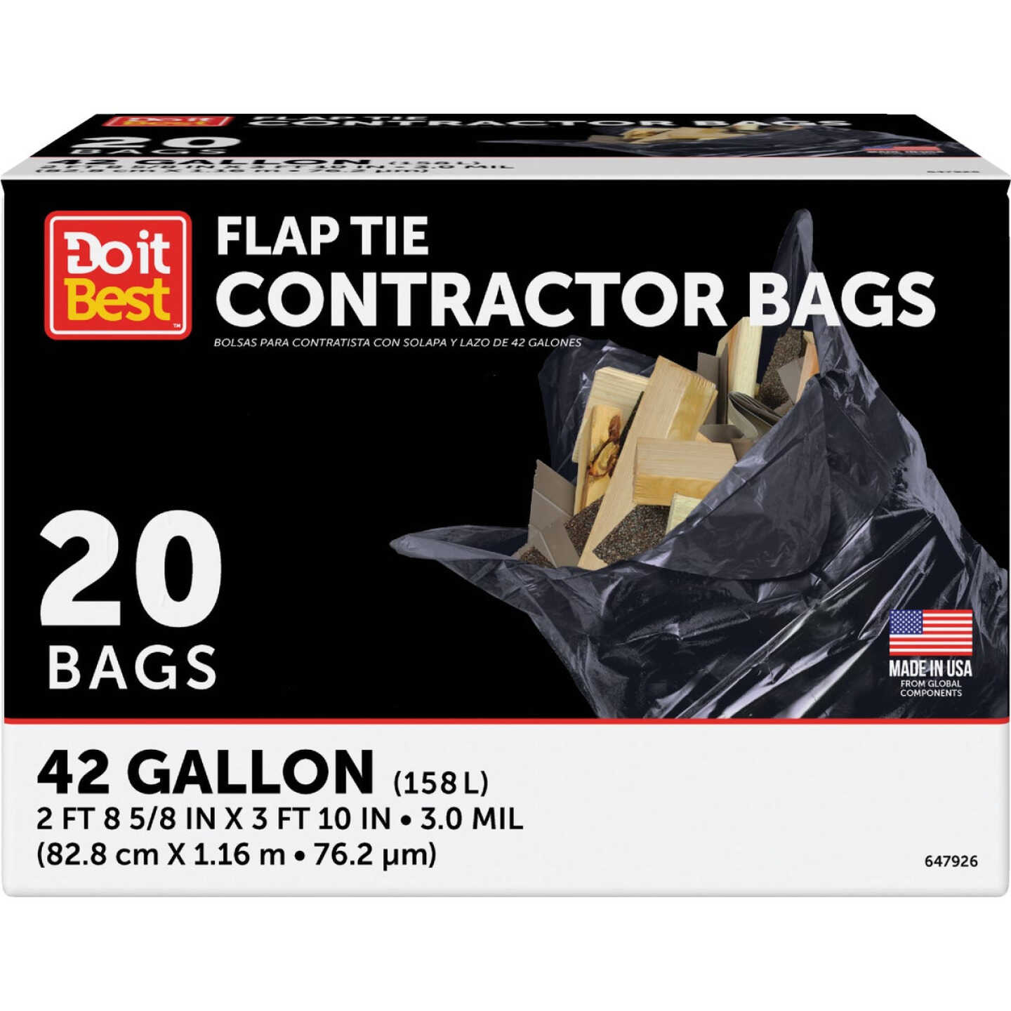 Do it Best 42 Gal. Flap Tie Contractor Black Trash Bag (20-Count) Image 1
