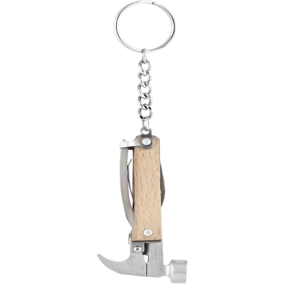 Kikkerland 7-In-1 Wood Mini Hammer Multi-Tool with Keyring Image 2