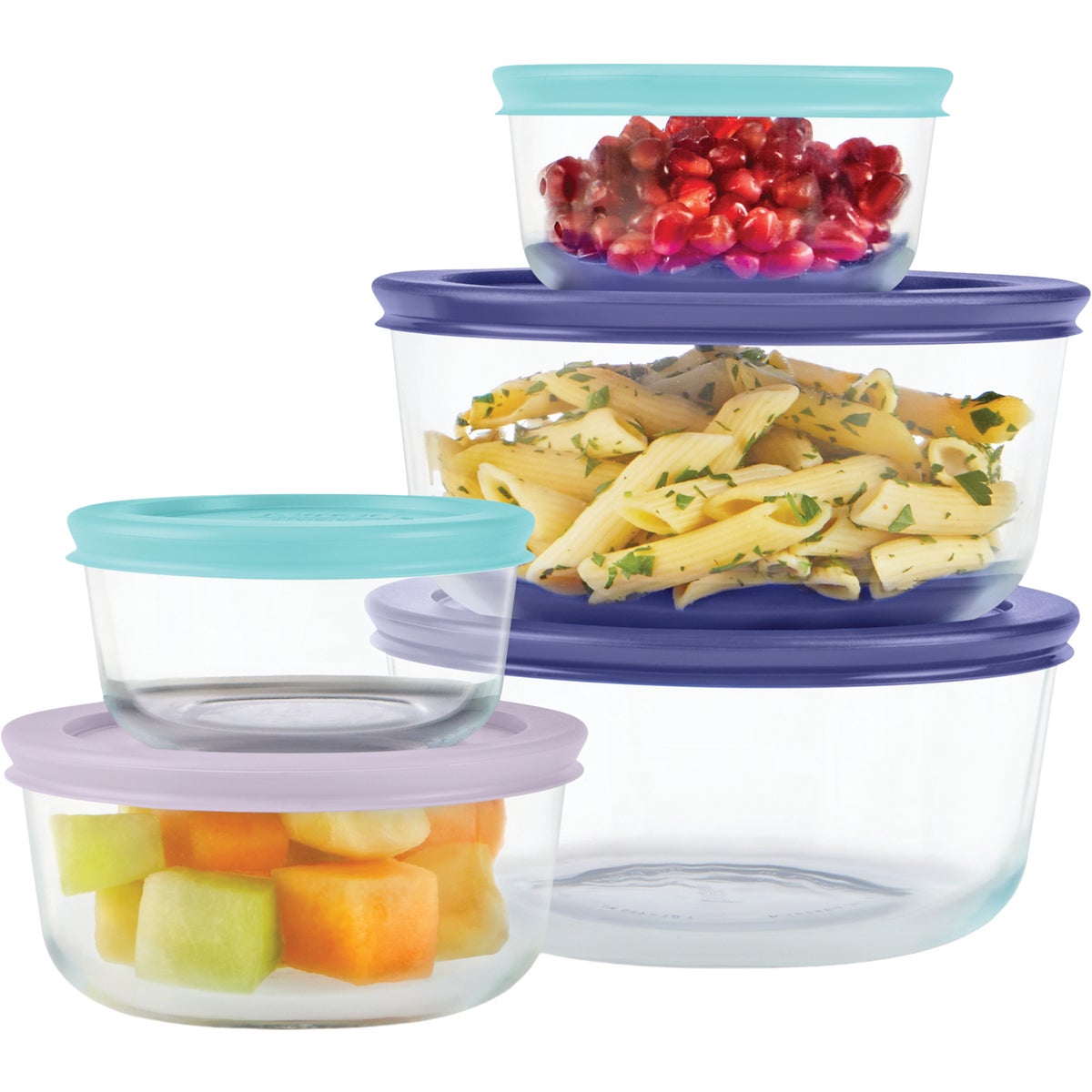 Pyrex Simply Store Glass Storage Bakeware Set with Assorted Colored Lids (10-Piece)