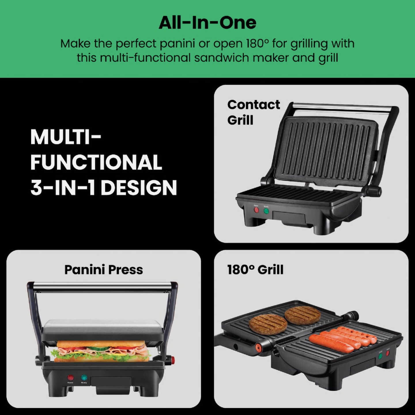 Chefman Electric Panini Press Grill and Gourmet Sandwich Maker (2 Slice) Image 3