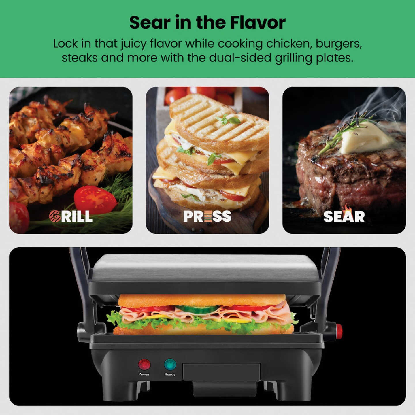Chefman Electric Panini Press Grill and Gourmet Sandwich Maker (2 Slice) Image 4