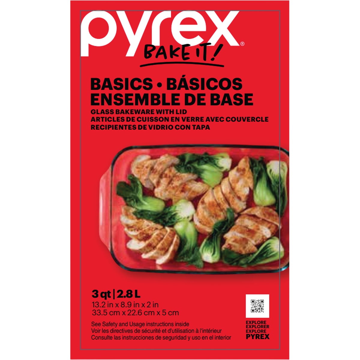 Pyrex Basics 3 Qt. Glass Oblong Baking Dish with Lid Image 2